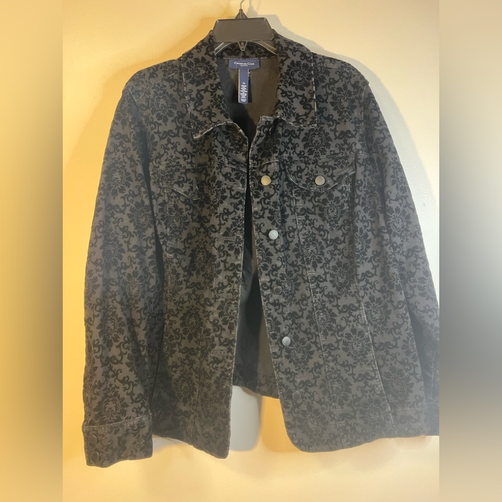 Charter Club Black Flocked Tapestry Jean Jacket Plus Size  2 X